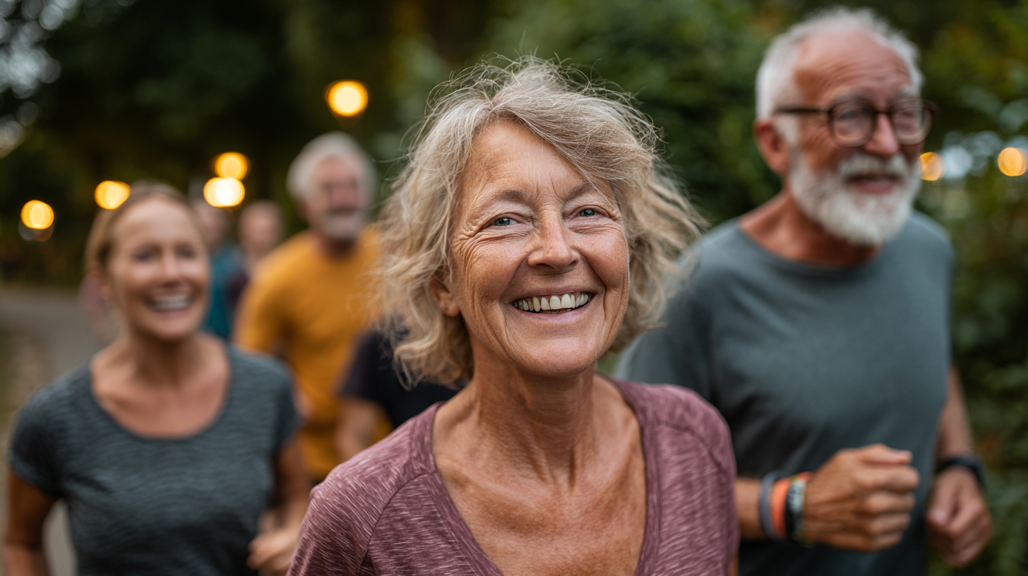 Senior care practică exerciții de echilibru în natură