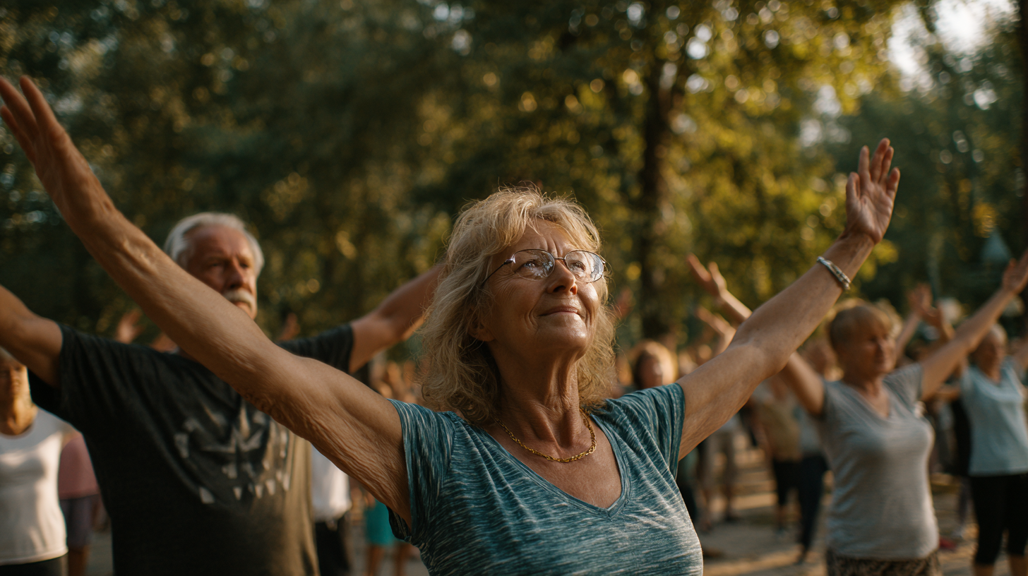 Grup de seniori fericiți după o sesiune de antrenament în aer liber